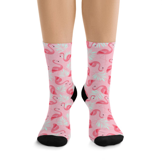 Recycled Poly Socks, Flamingo and White Palms