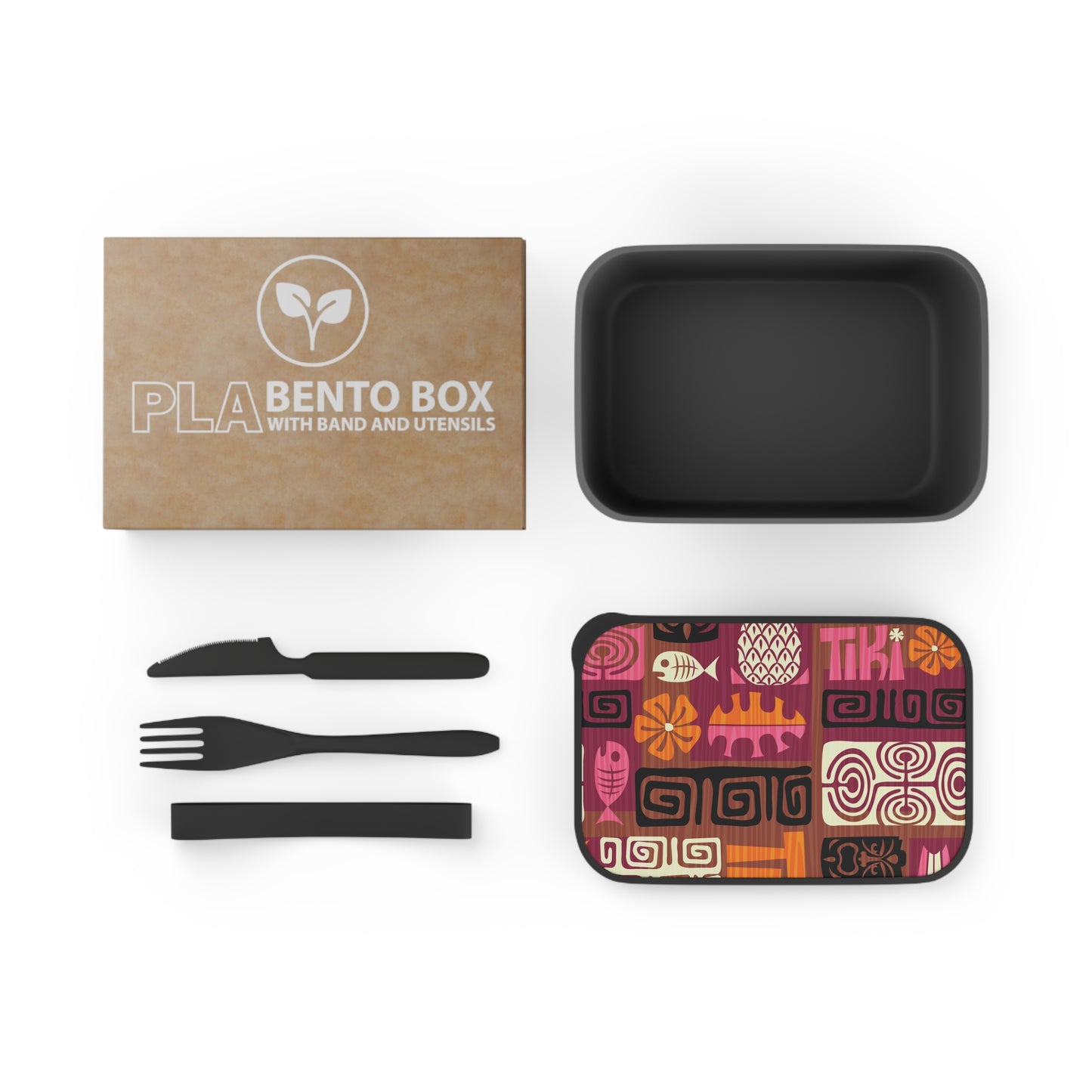 Bento Box with Utensils - Tiki Poster Pink/Orange