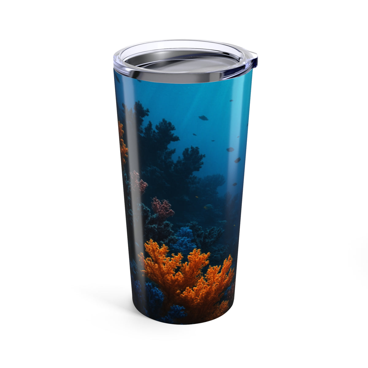 20oz Tropical Glossy Tumbler, Stainless Steel / Black & Orange Coral