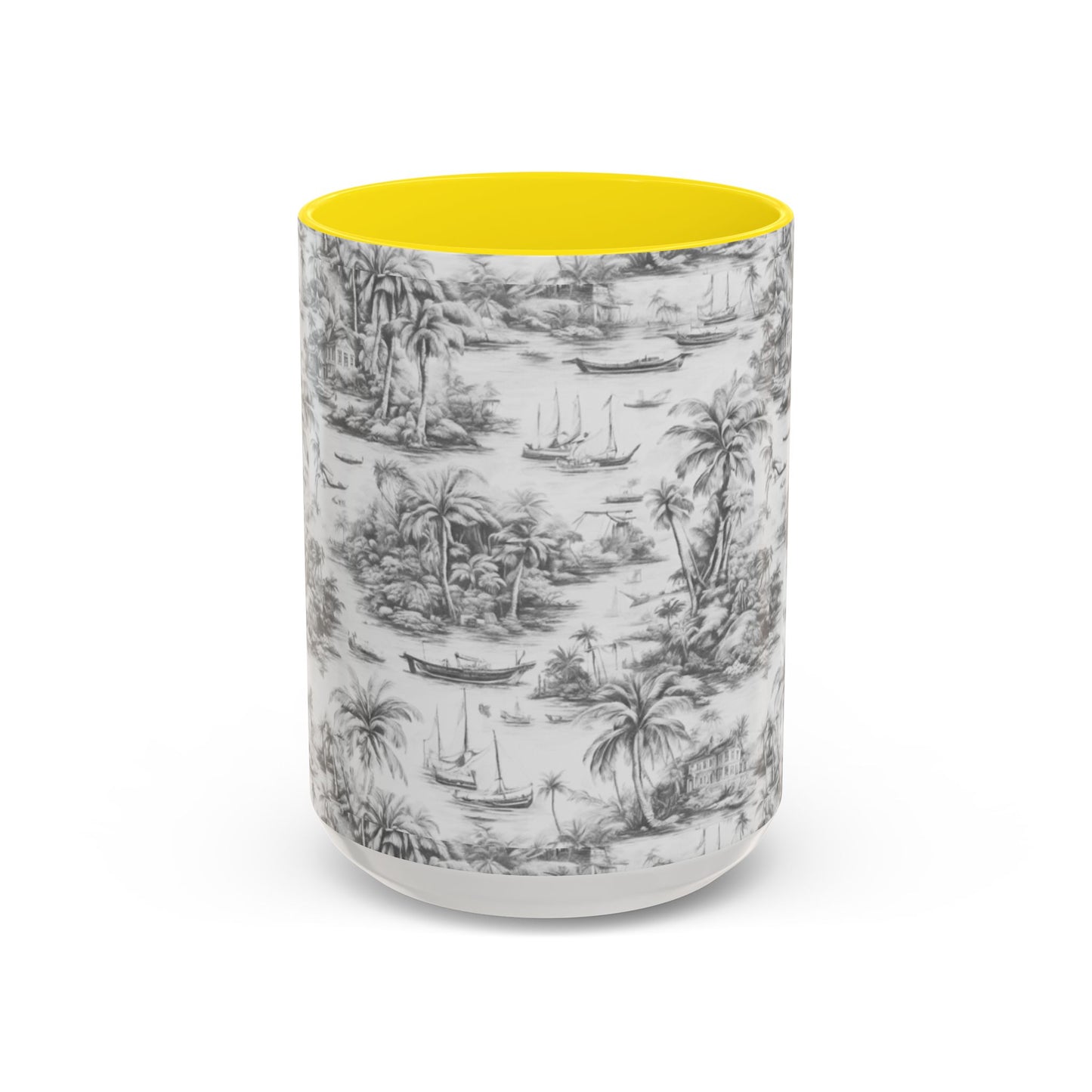 Accent Coffee Mug (11, 15oz), 8 Colors - Tropical Toile #1, soft black