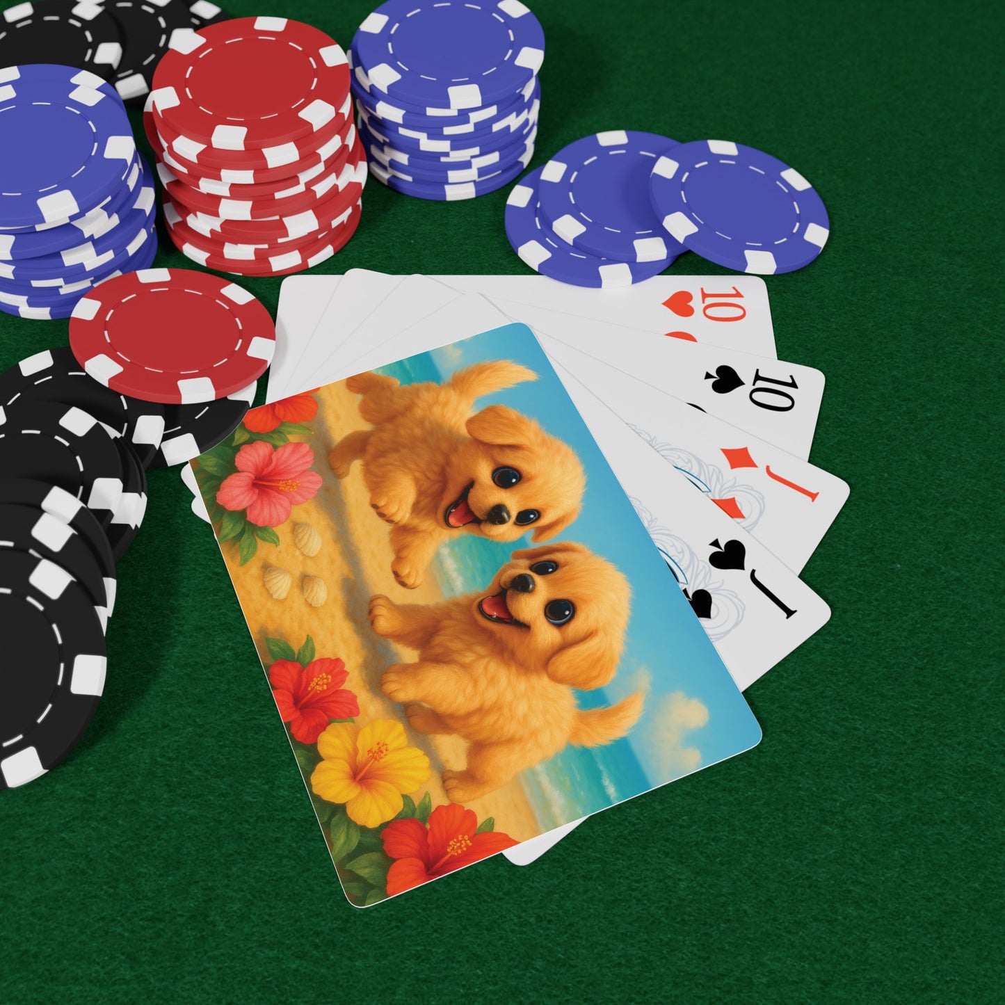 Poker Playing Cards - Two Puppies on Beach