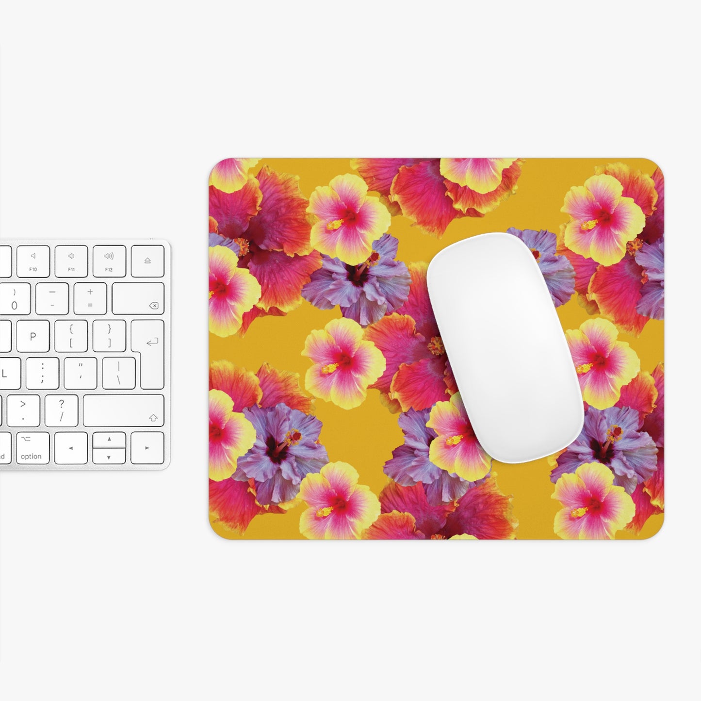 Tropical Mouse Pad, 2 Shapes - Floral Vibes for Home Office & Gamer / Hibiscua Mix, Yellow