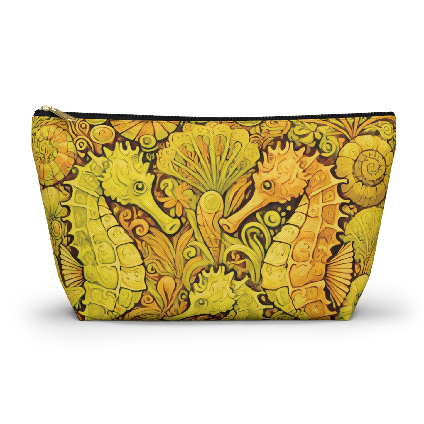 Tropical Accessory Pouch, 2 sizes | Makeup Bag | Perfect for Travel & Everyday Use / Seahorse Trio, Yellow