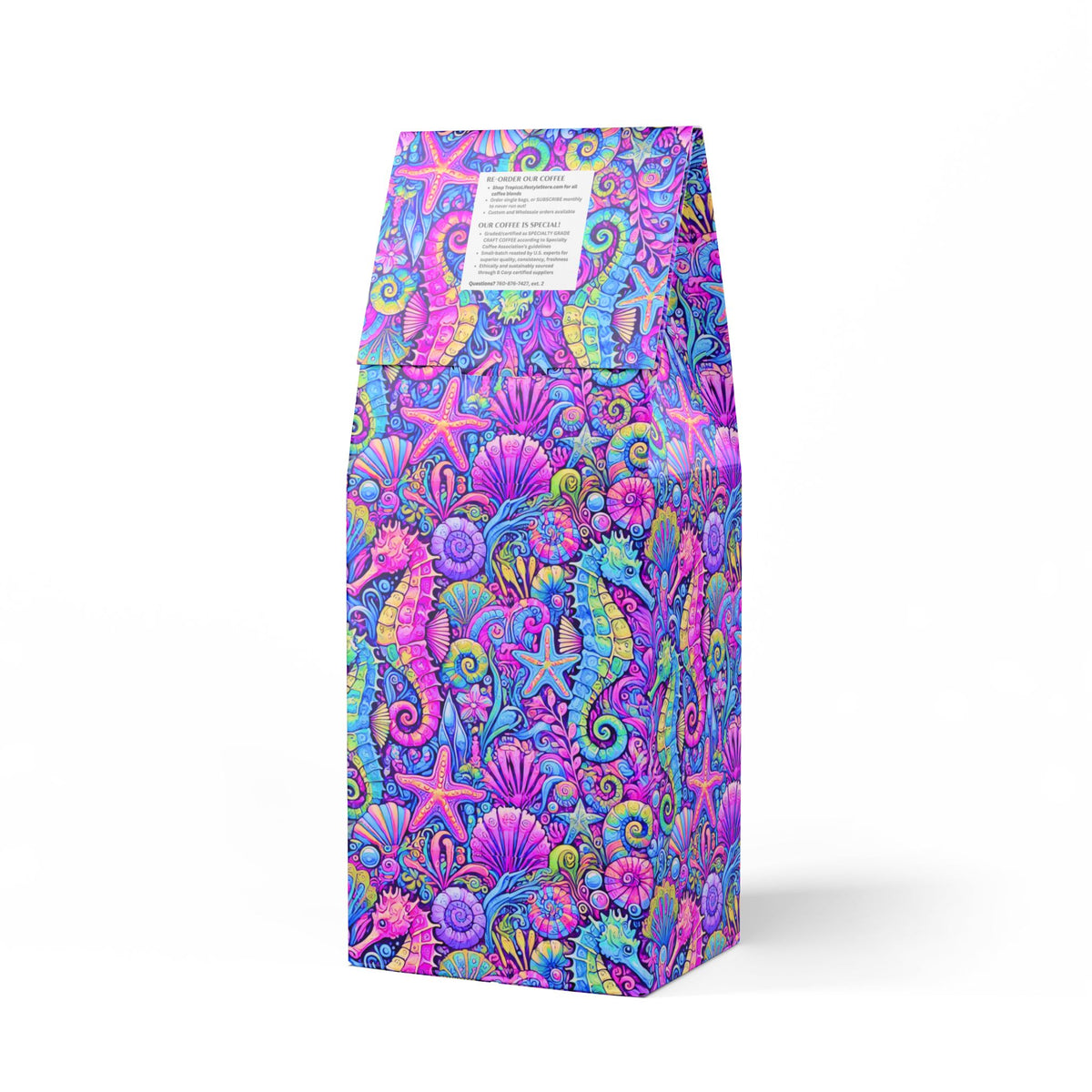 Cocoa Palms Blend™ (Medium-Dark Roast) Specialty Grade Craft Coffee / Seahorse Trio, Fantasy Pop