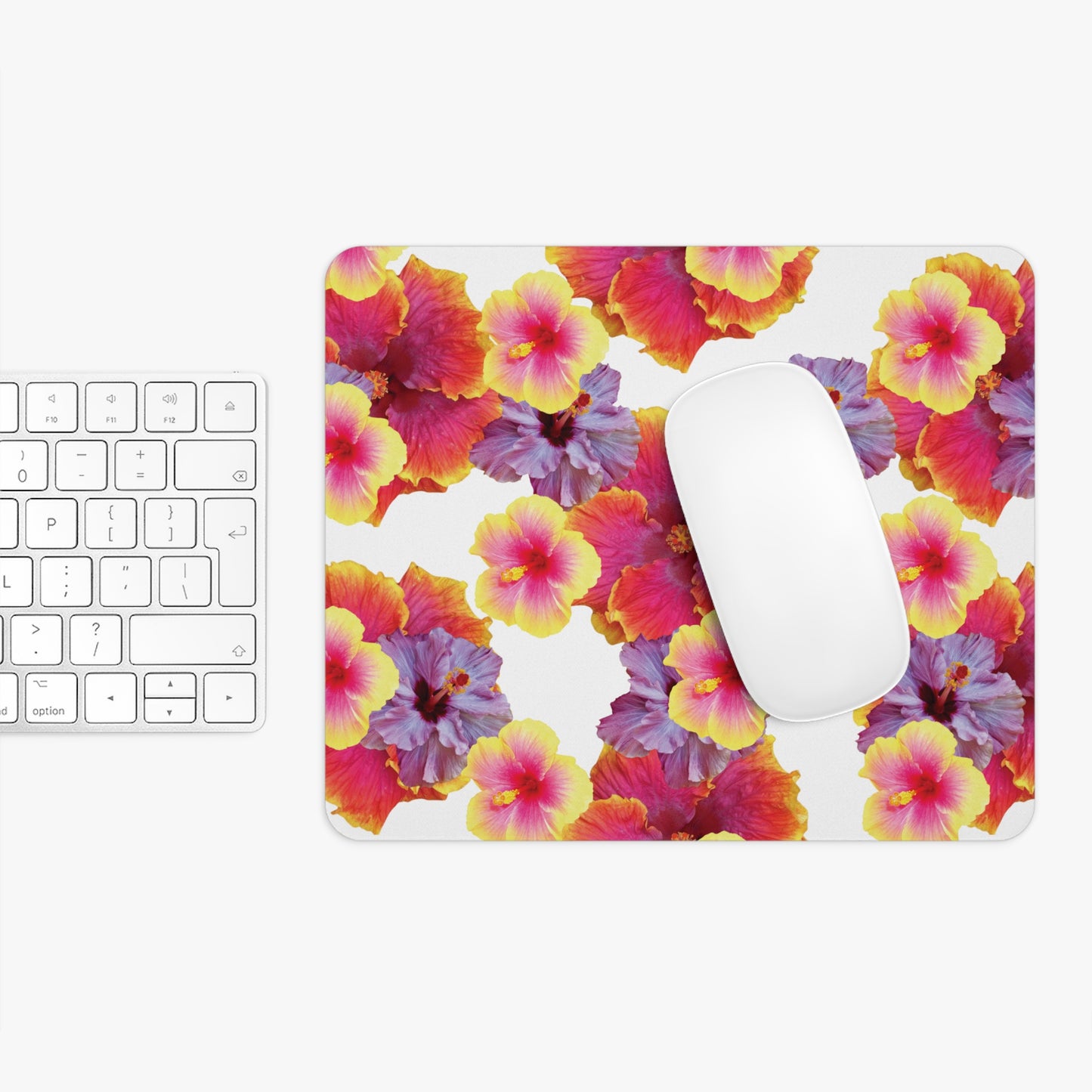 Tropical Mouse Pad, 2 Shapes - Floral Vibes for Home Office & Gamer / Hibiscua Mix, White