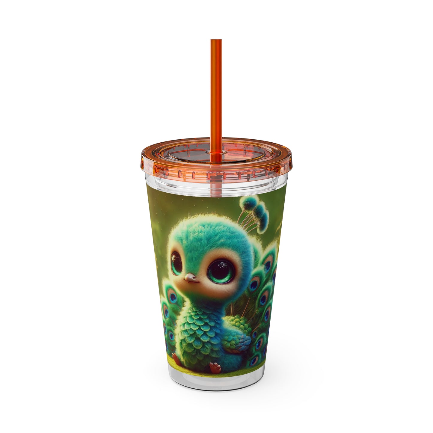 Tropical Tumbler with Straw | 16oz Colorful Travel Cup / Baby Peacock