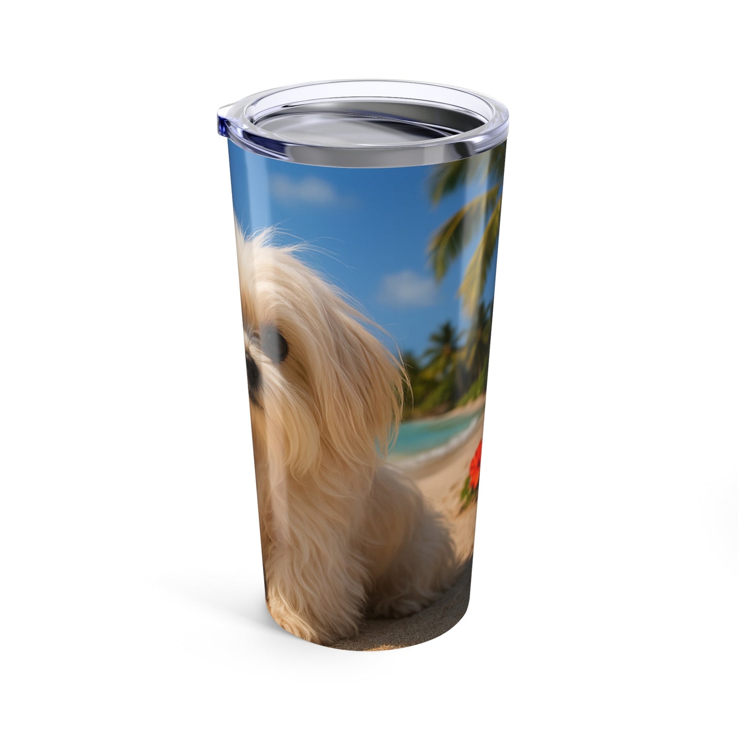 20oz Tropical Glossy Tumbler - Puppy Ariel at the Beach