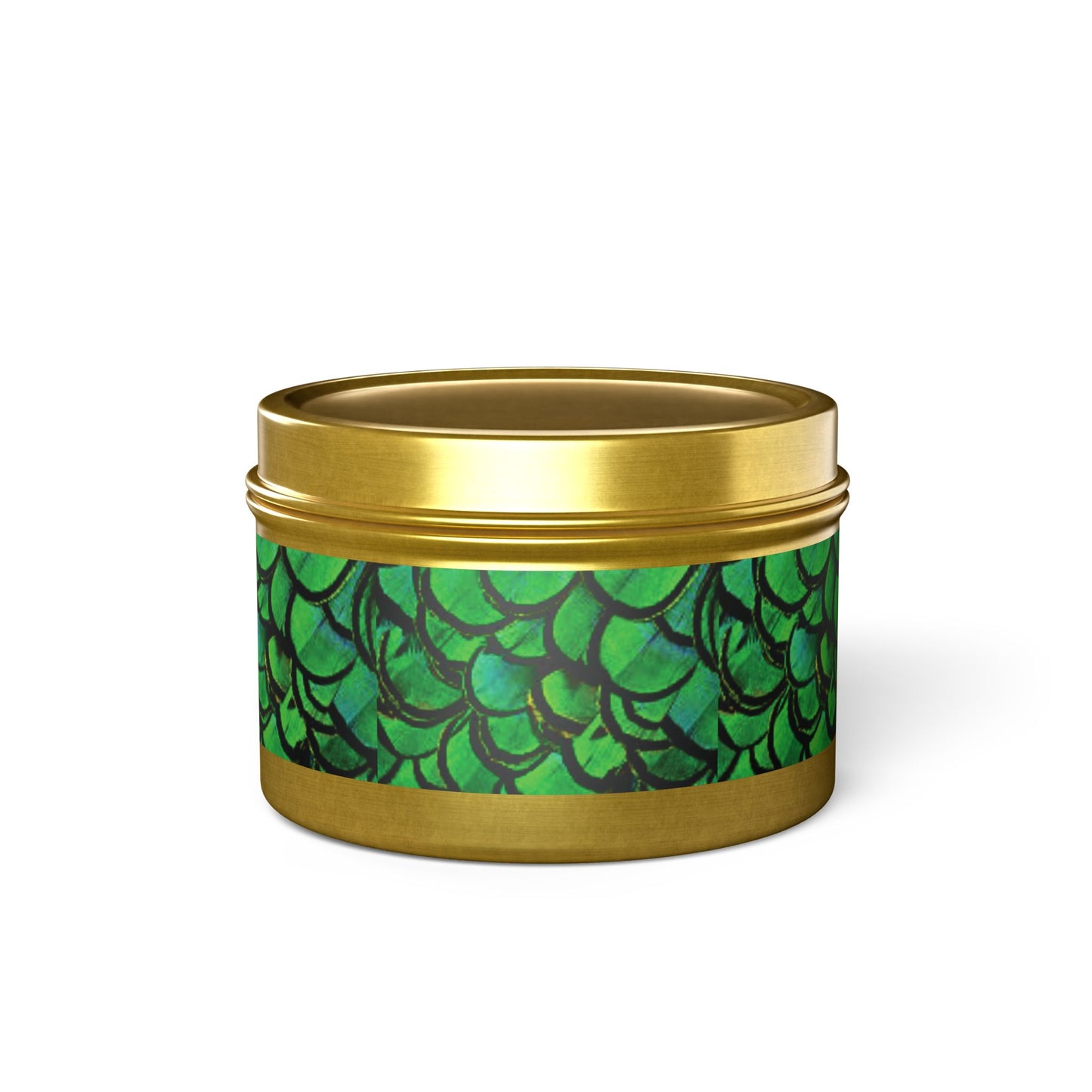 Tin Candles, 2 sizes, 3 tin colors - Green Peacock