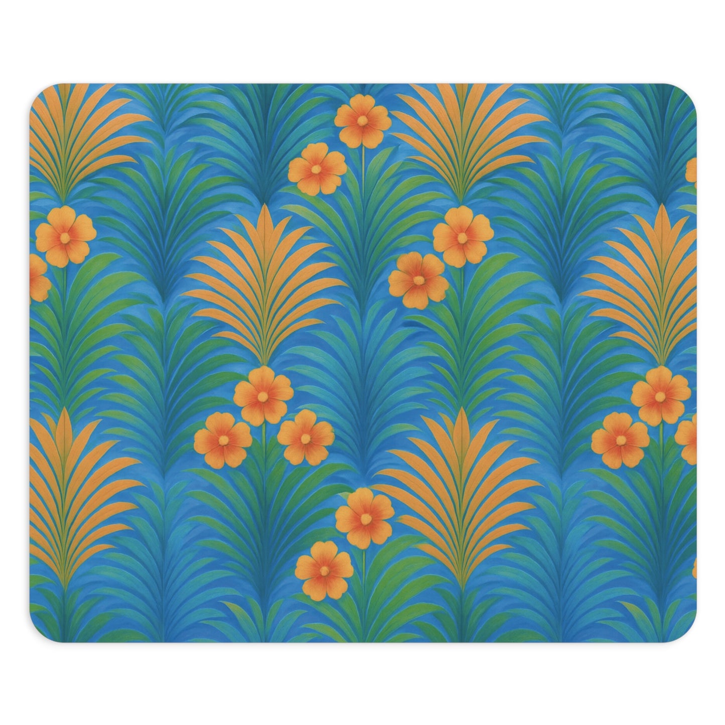 Rainforest Mouse Pad, 2 Shapes - Beach Vibes for Home Office & Gamer / Sunrise Palms, Orange/Blue