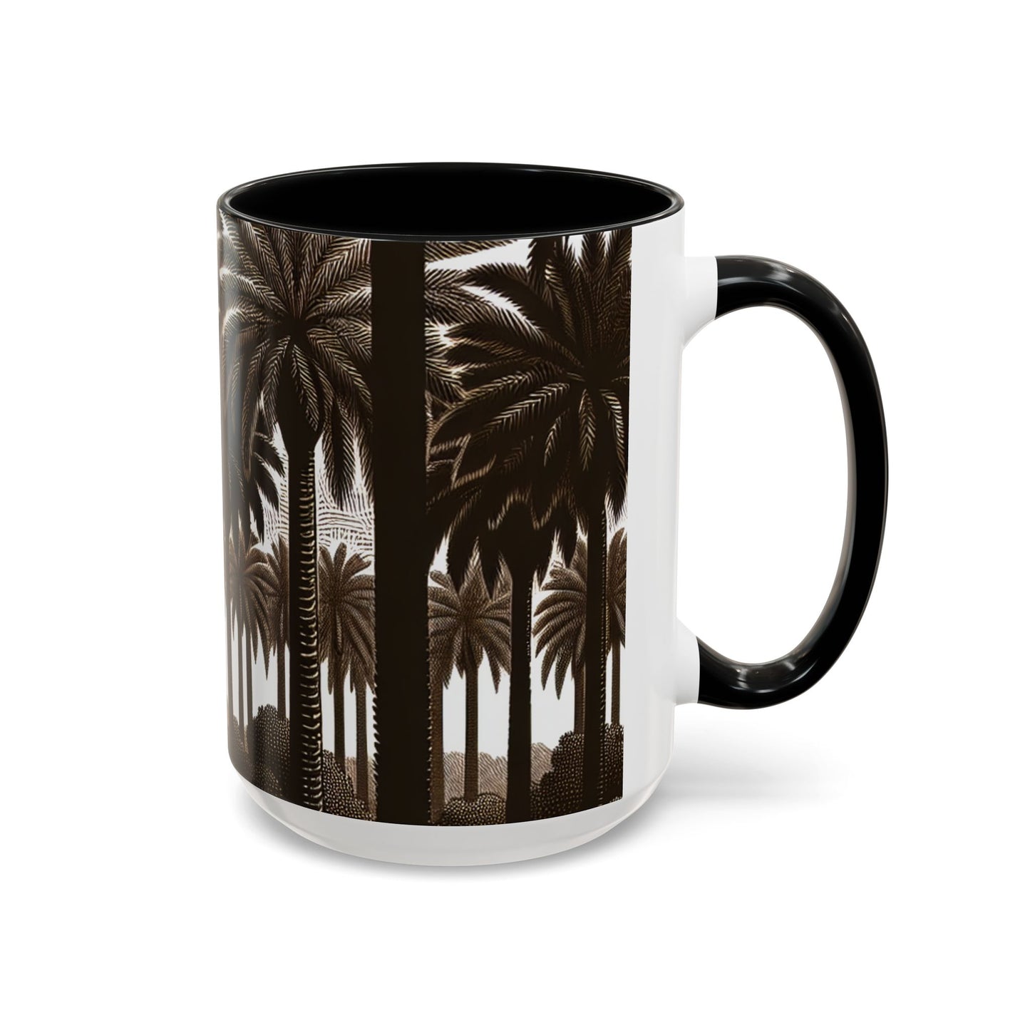 Accent Coffee Mug (11, 15oz) - Woodcut Palm Grove