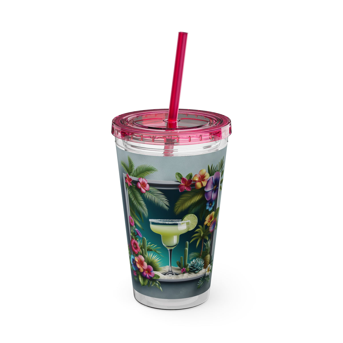 Tropical Tumbler with Straw | 16oz Colorful Travel Cup / Tropical Margarita