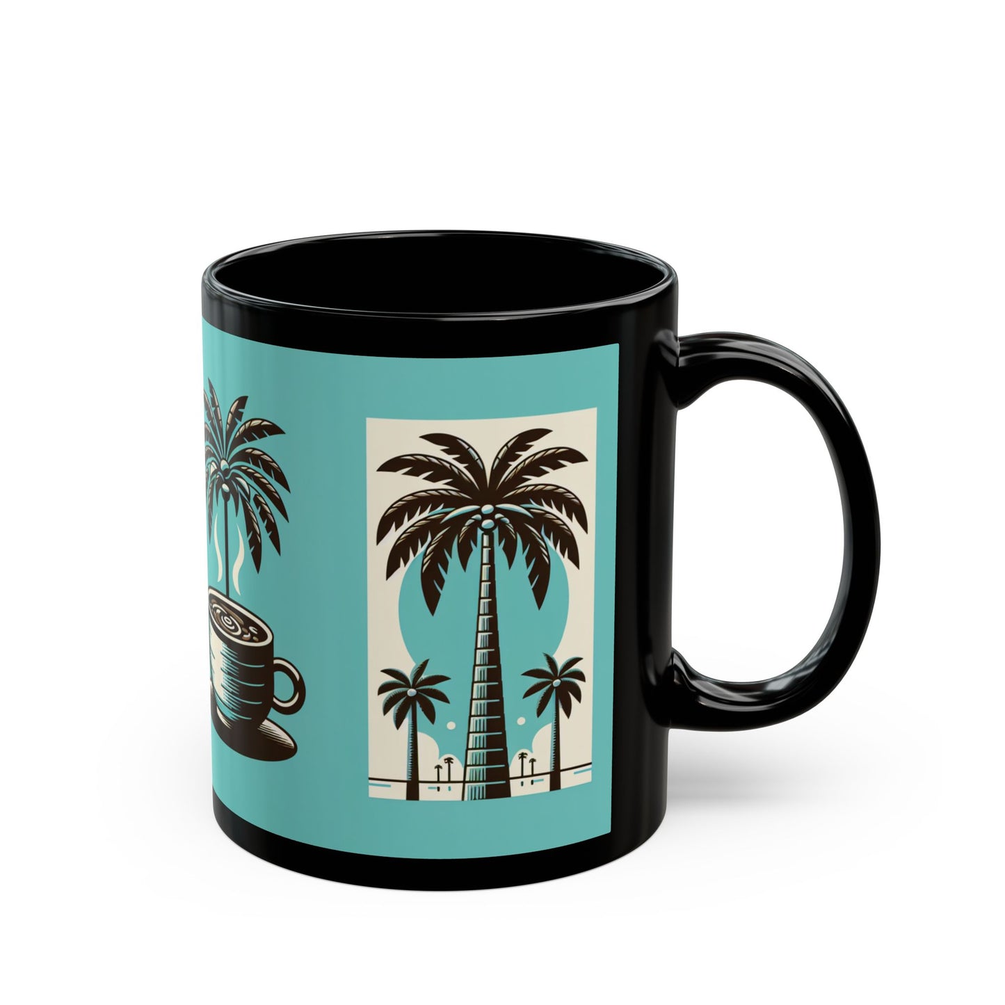 Black Coffee Mug - Palms and Coffee