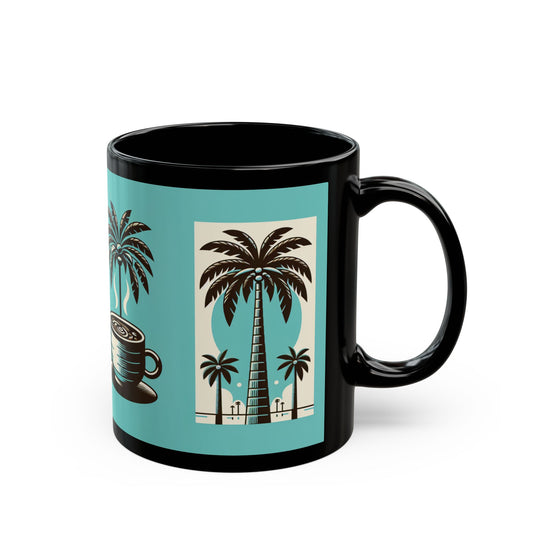 Black Coffee Mug - Palms and Coffee