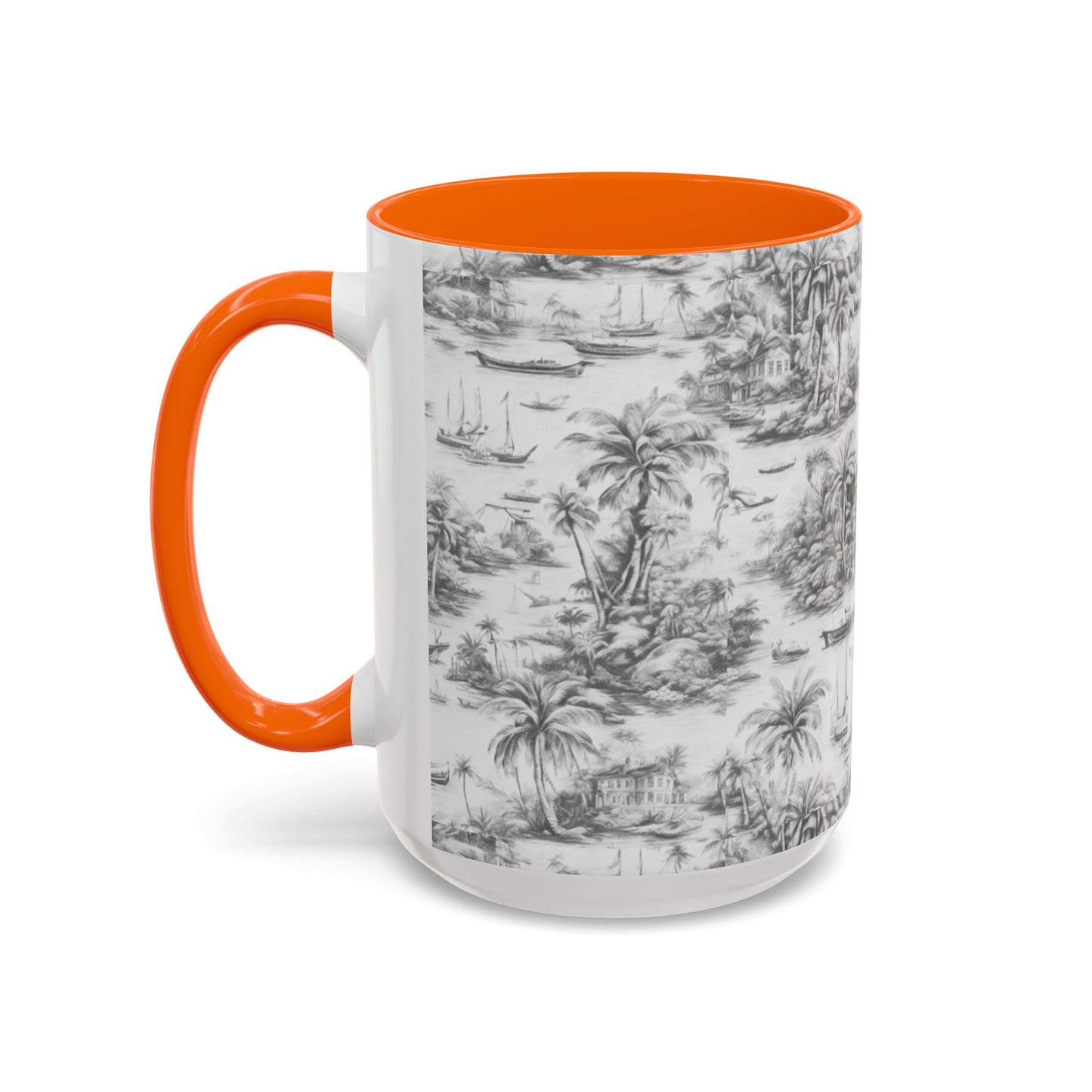 Accent Coffee Mug (11, 15oz), 8 Colors - Tropical Toile #1, soft black