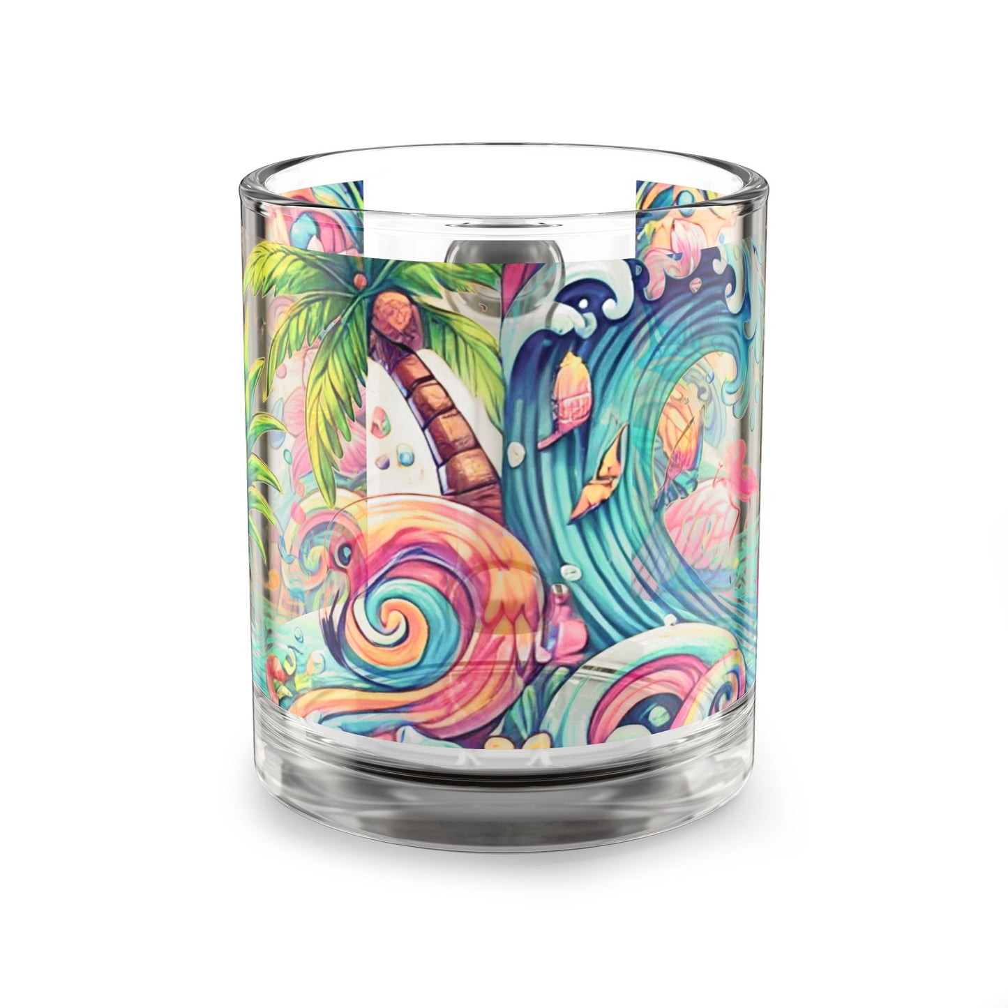 Tropical Glass Mug - 10oz Coffee Cup / Flamingo Waves