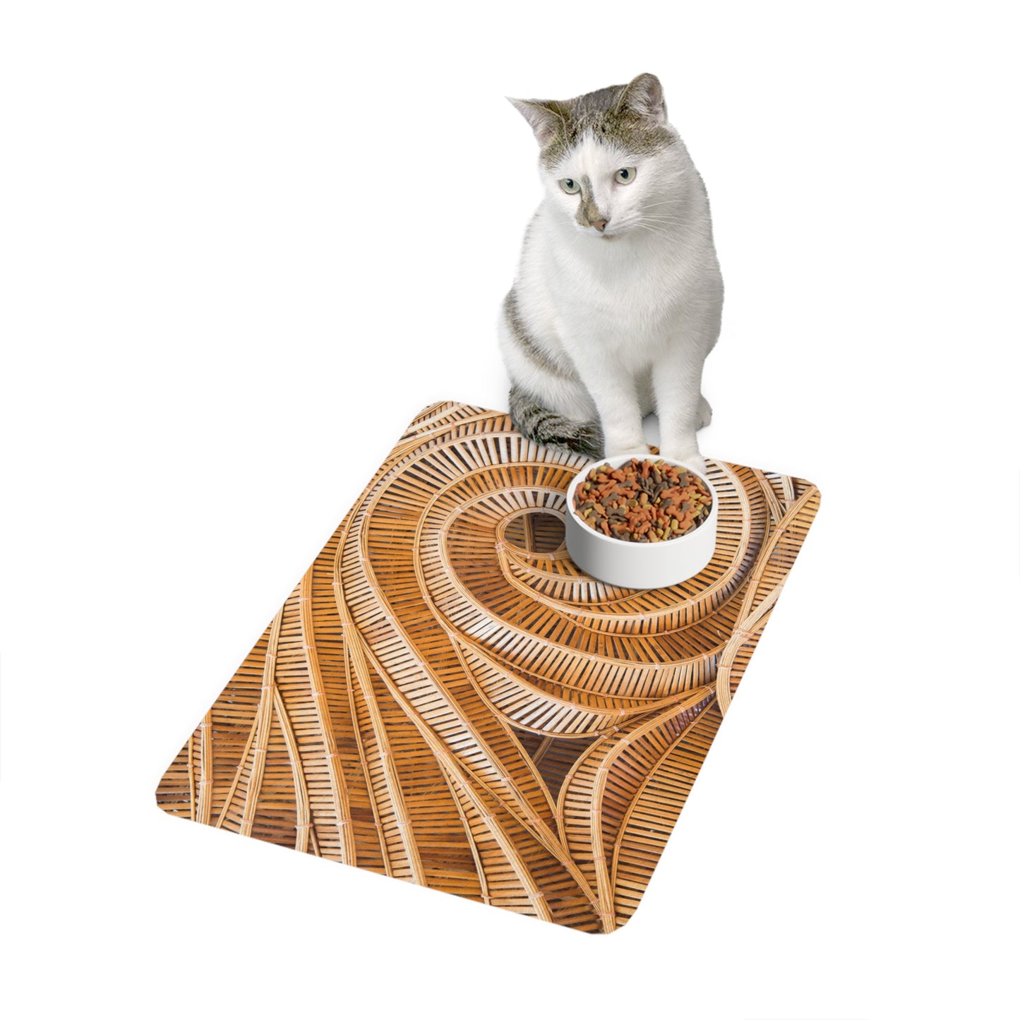 Pet Food Mat (12x18), Natural Bamboo Spiral