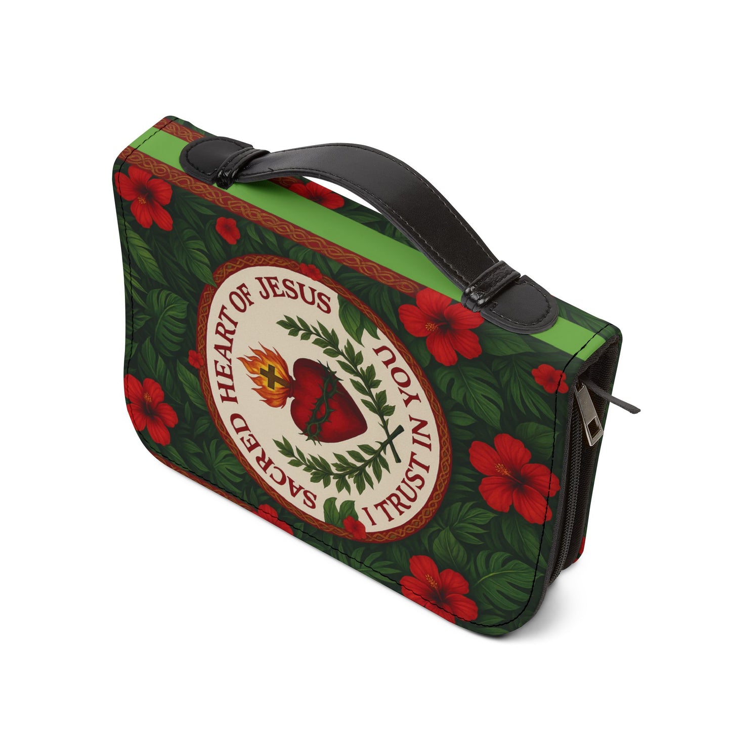 Tropical Bible Cover, Sacred Heart of Jesus Green / Floral Bible Protector, Church Accessories