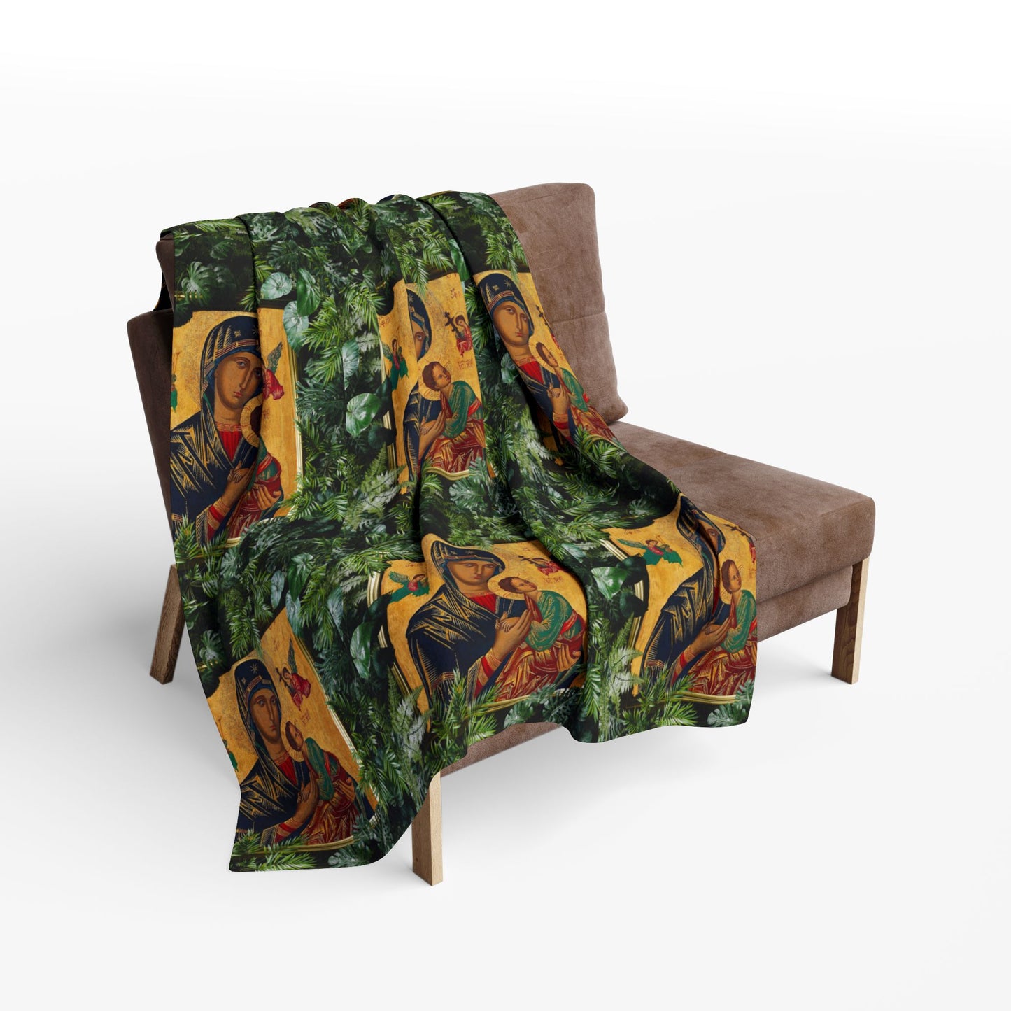 Our Lady of Perpetual Help Religious Fleece Blanket - Colorful Tropical Design