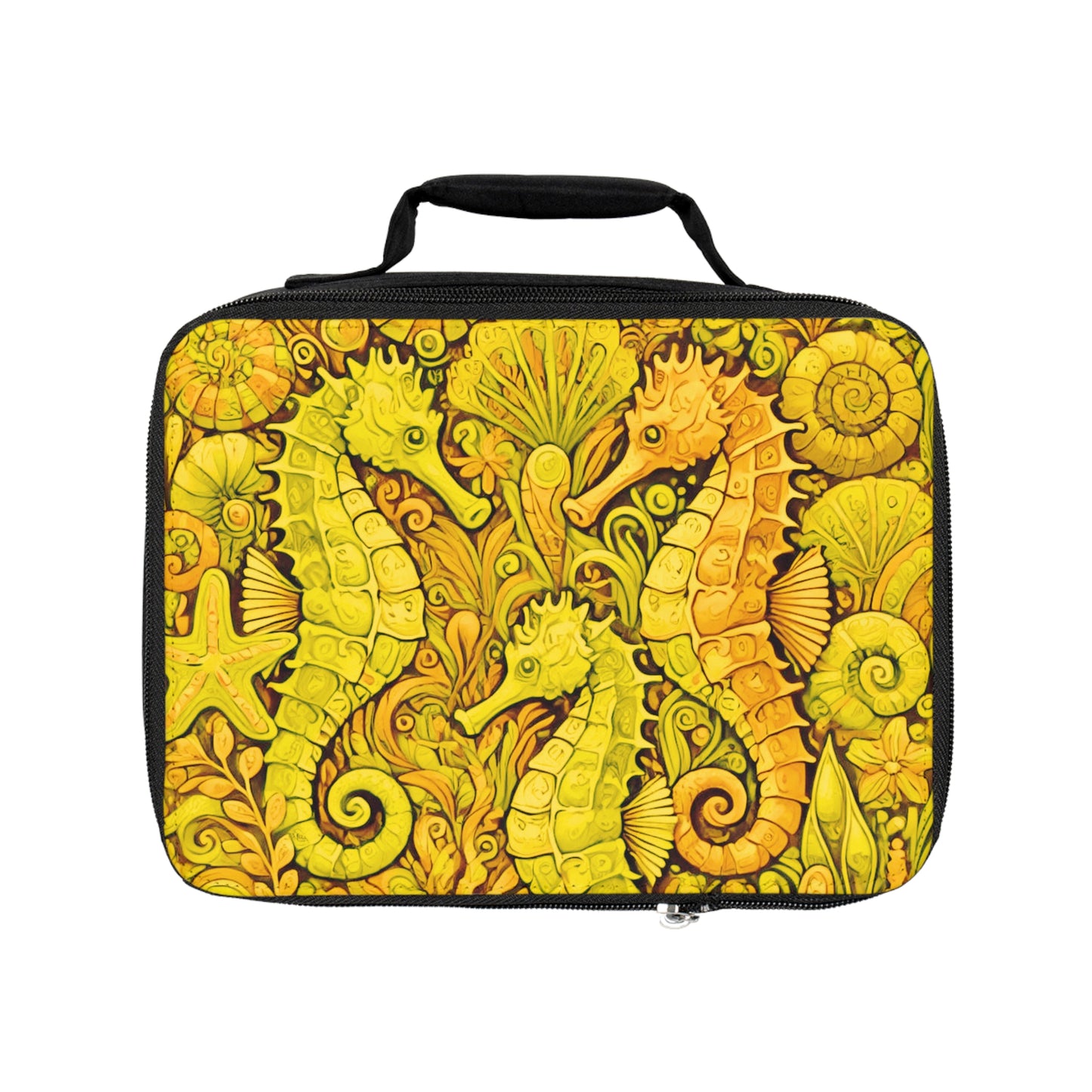 Seahorse Trio/Yellow Lunch Bag - Eco-Friendly Insulated Tote, Adult and Child Lunchbox / Perfect for Picnics, Beach Outings