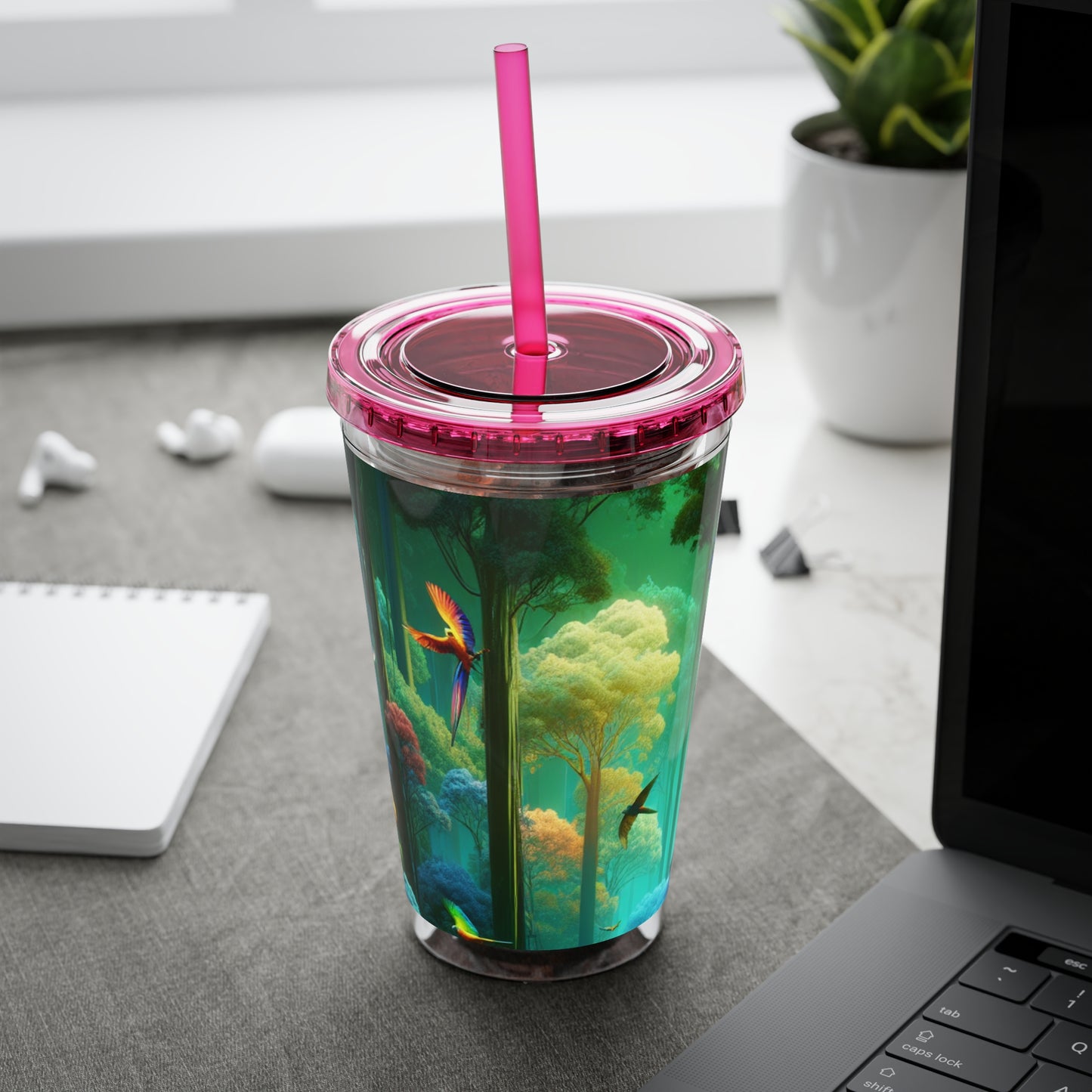 Tropical Tumbler with Straw | 16oz Colorful Travel Cup / Flight School