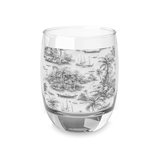 Whiskey Glass, Tropical Toile #1, soft black