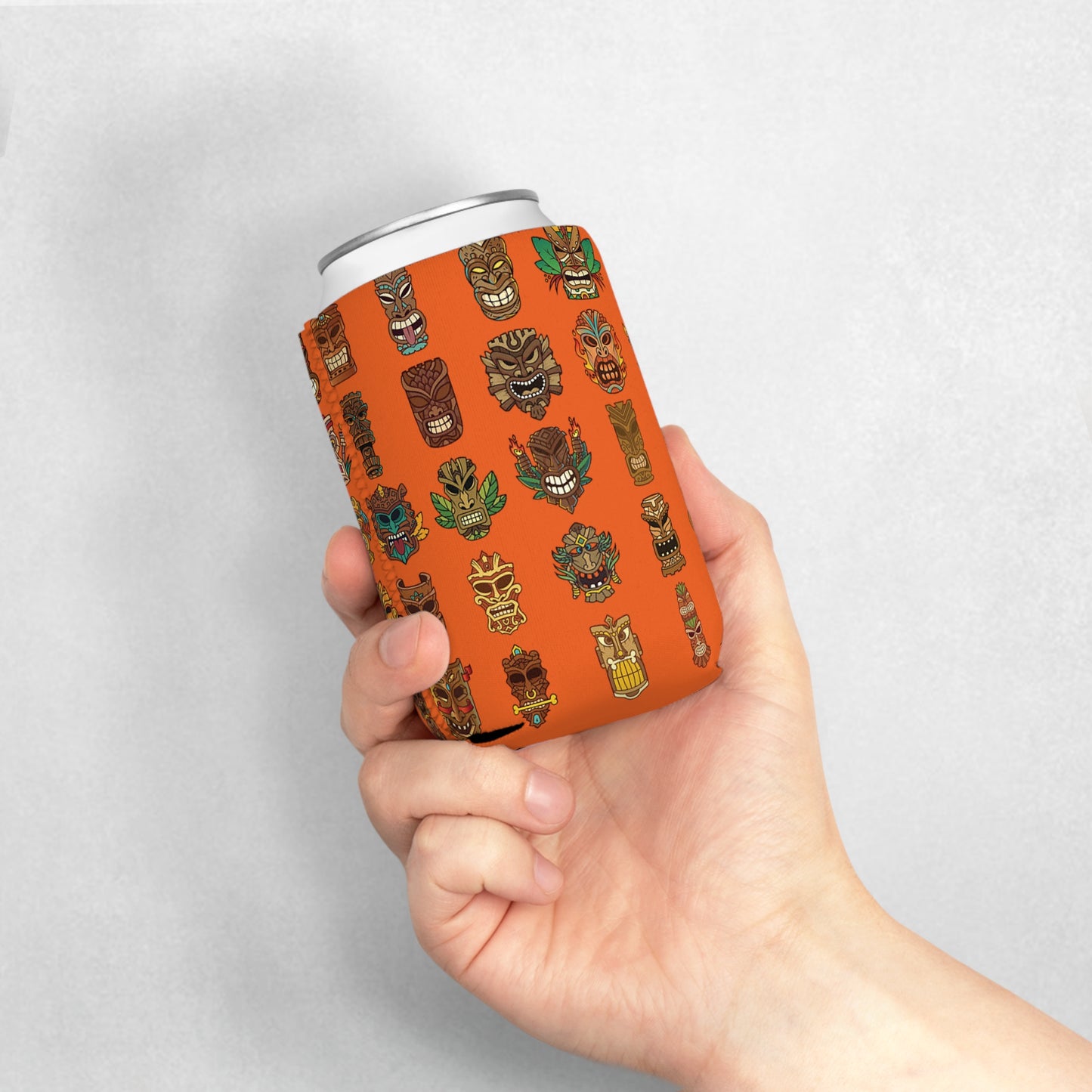 Tiny Tiki Dudes/Orange Can Cooler Sleeve - Perfect for Outdoor Picnics