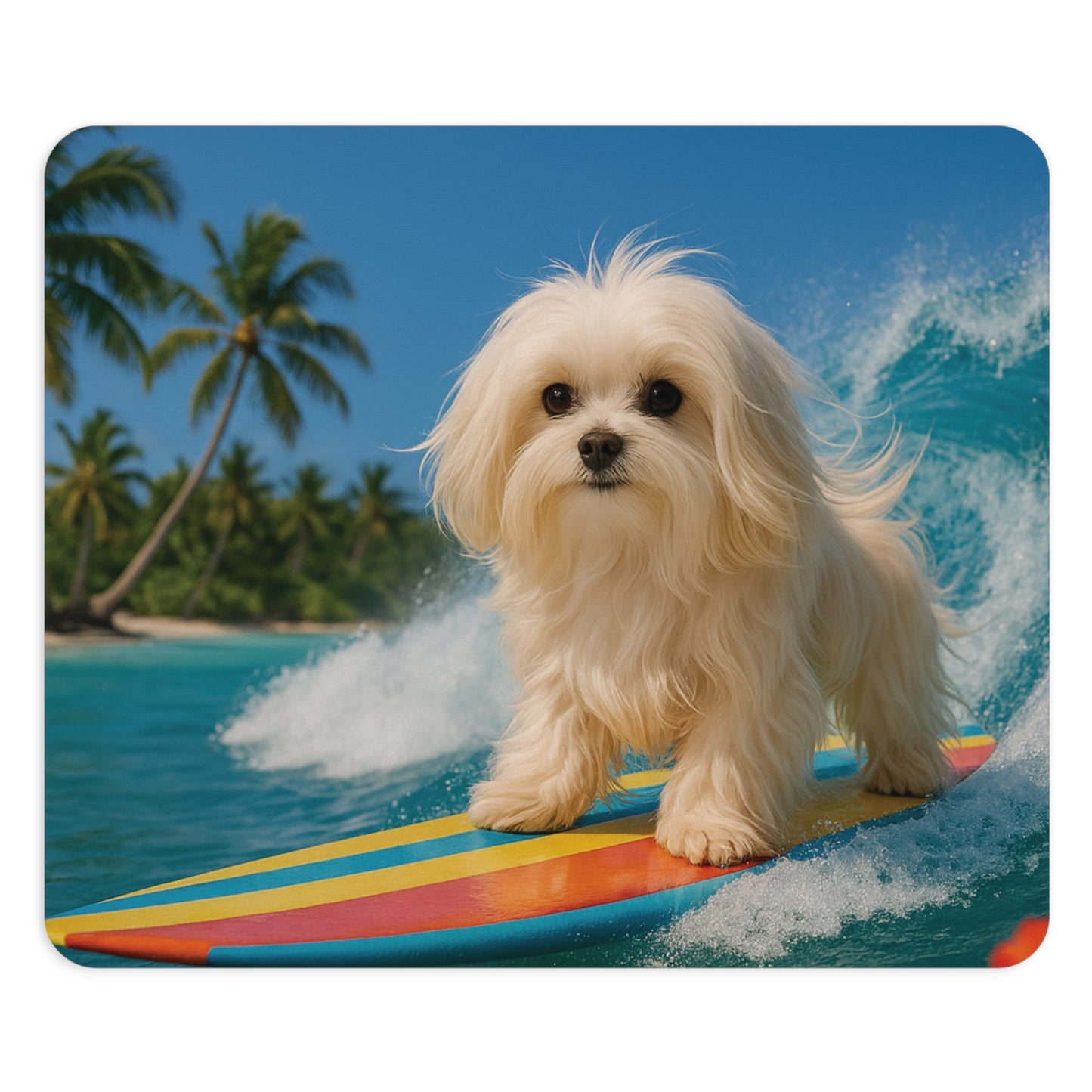 Tropical Mouse Pad, 2 Shapes - Beach Vibes for Home Office & Gamer / Puppy Ariel the Dog Surfer
