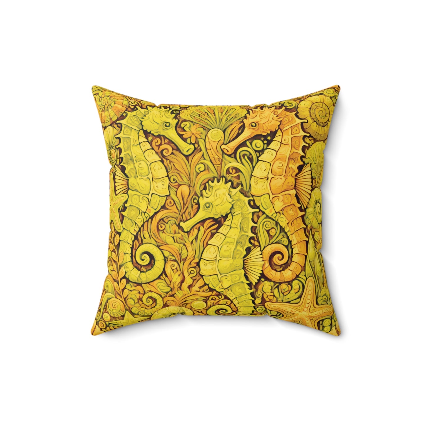 Decorative Pillow - Accent Cushion, 4 Sizes / Seahorse Trio, Yellow