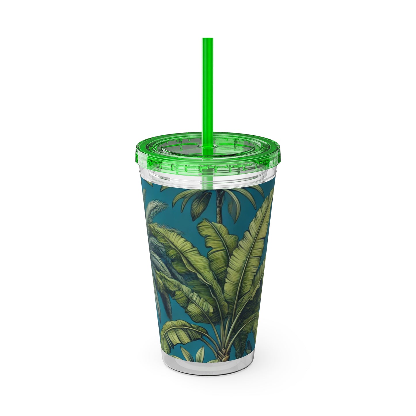 Tropical Tumbler with Straw | 16oz Colorful Travel Cup / Tropical Fruit Blue