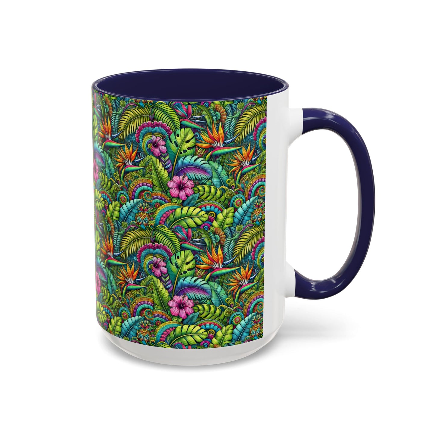 Accent Color Coffee Mug (11, 15oz), Rainforest Blooms, Various Colors