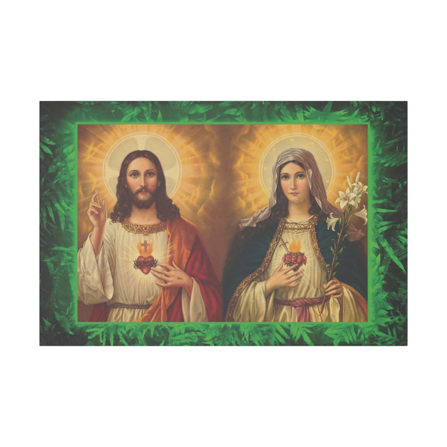 "Tropical Glow Jesus and Mary" Religious Canvas Artwork - Stretched Canvas Print / Byzantine Icons