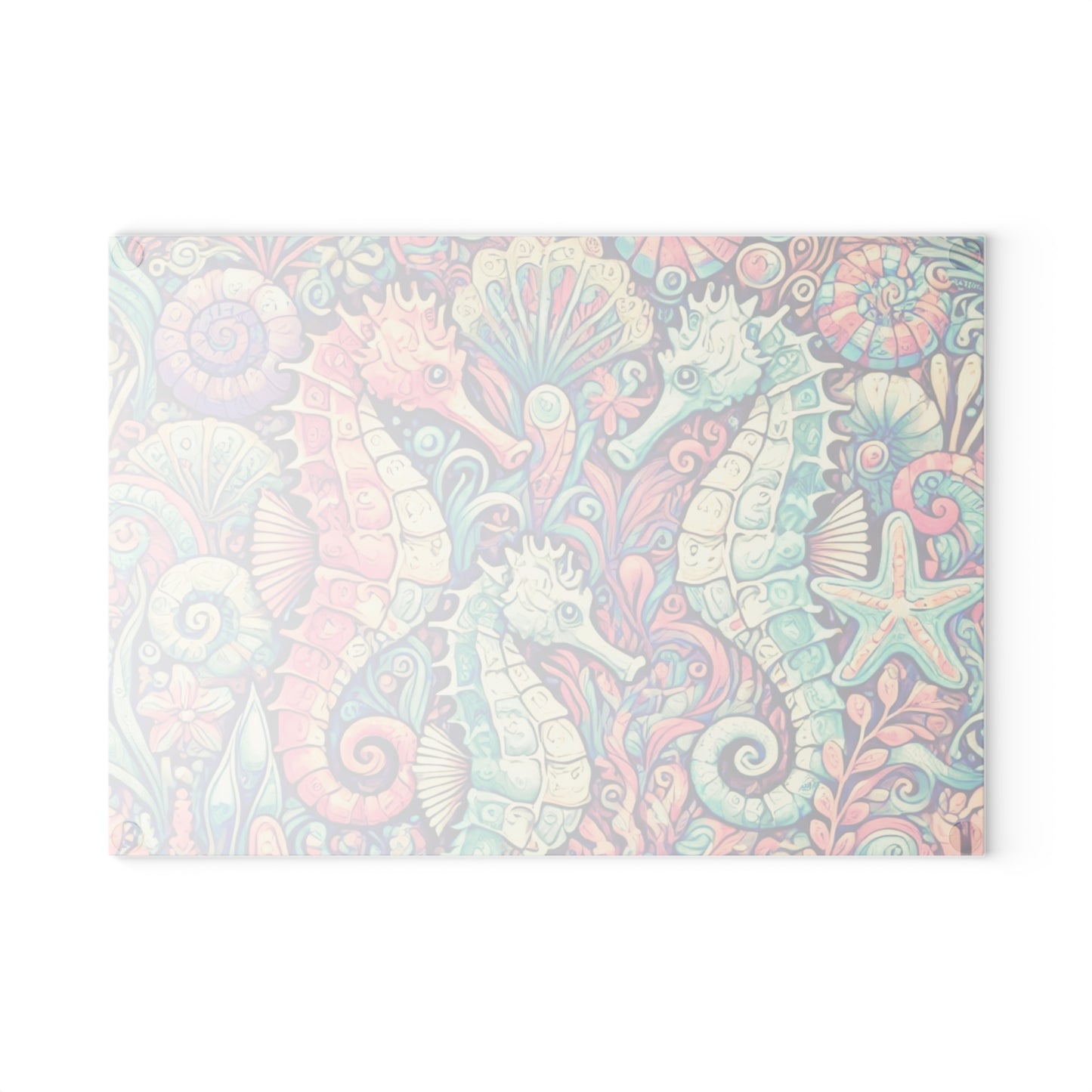 Glass Cutting Board, 2 sizes - Seahorses Retro