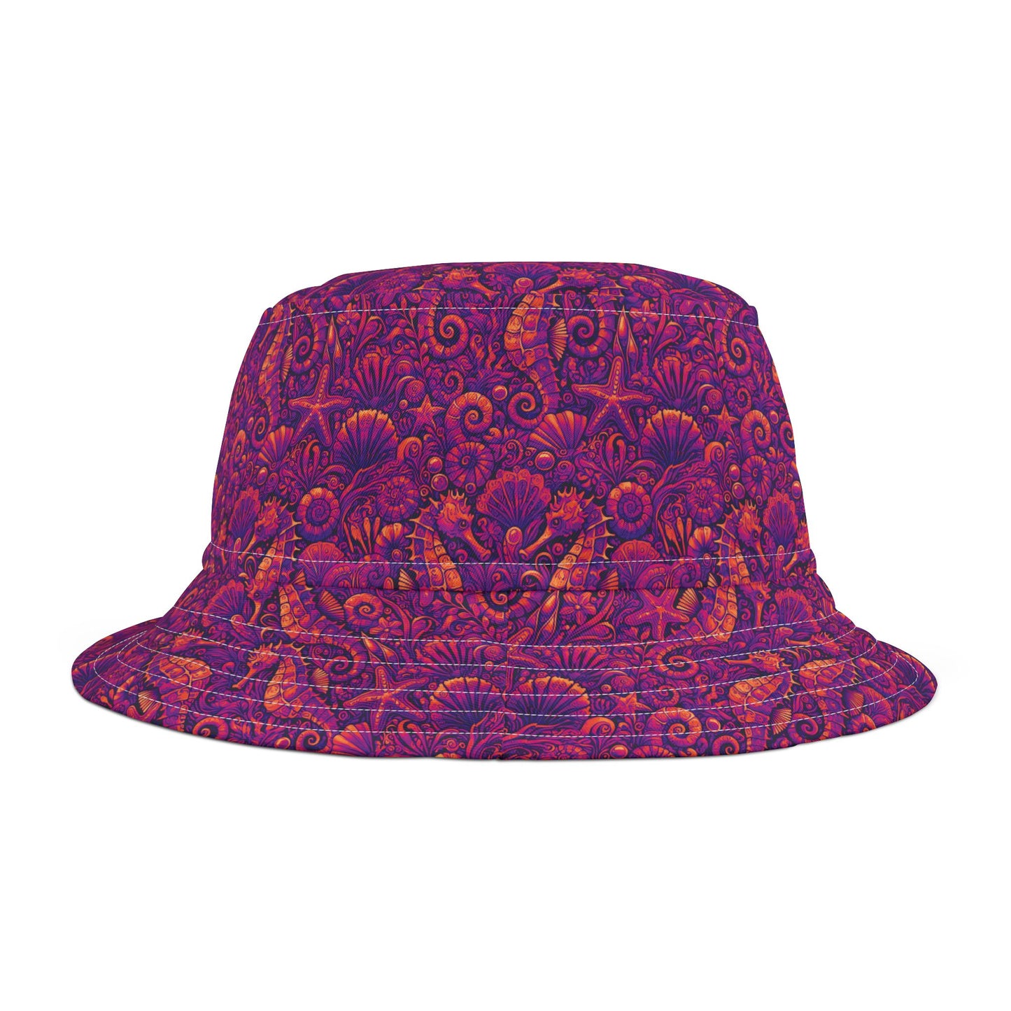 Tropical Polyester Bucket Hat, 2 Sizes - Seahorses Hot Pink