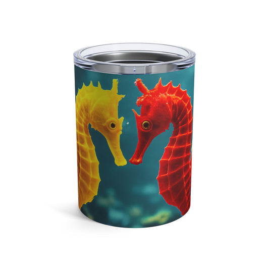 10oz Seahorse Coffee Tumbler — Colorful Coral Reef Insulated Cup
