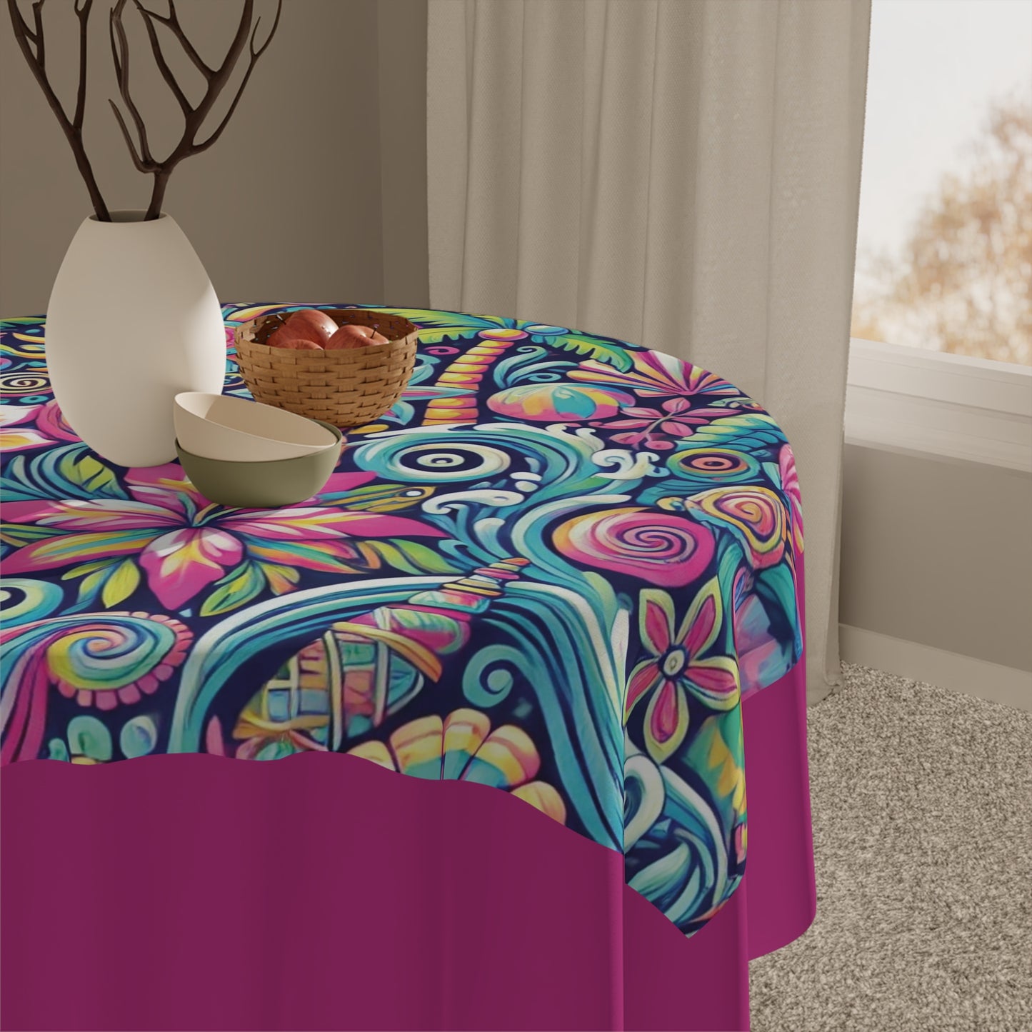Happy Tropics/Pink ~ Square Tablecloth, 55" x 55"