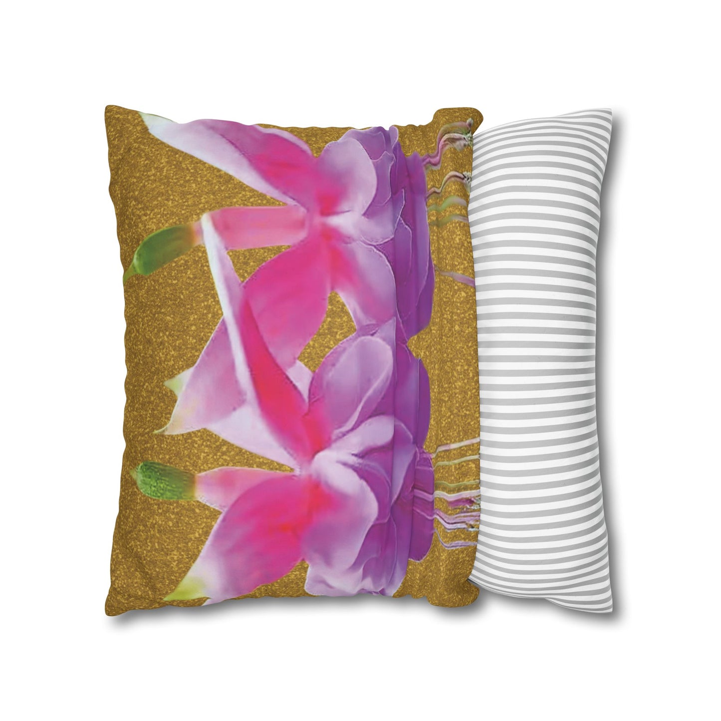 Faux Suede Square Pillowcase - Two Fuchsias, Gold Dust