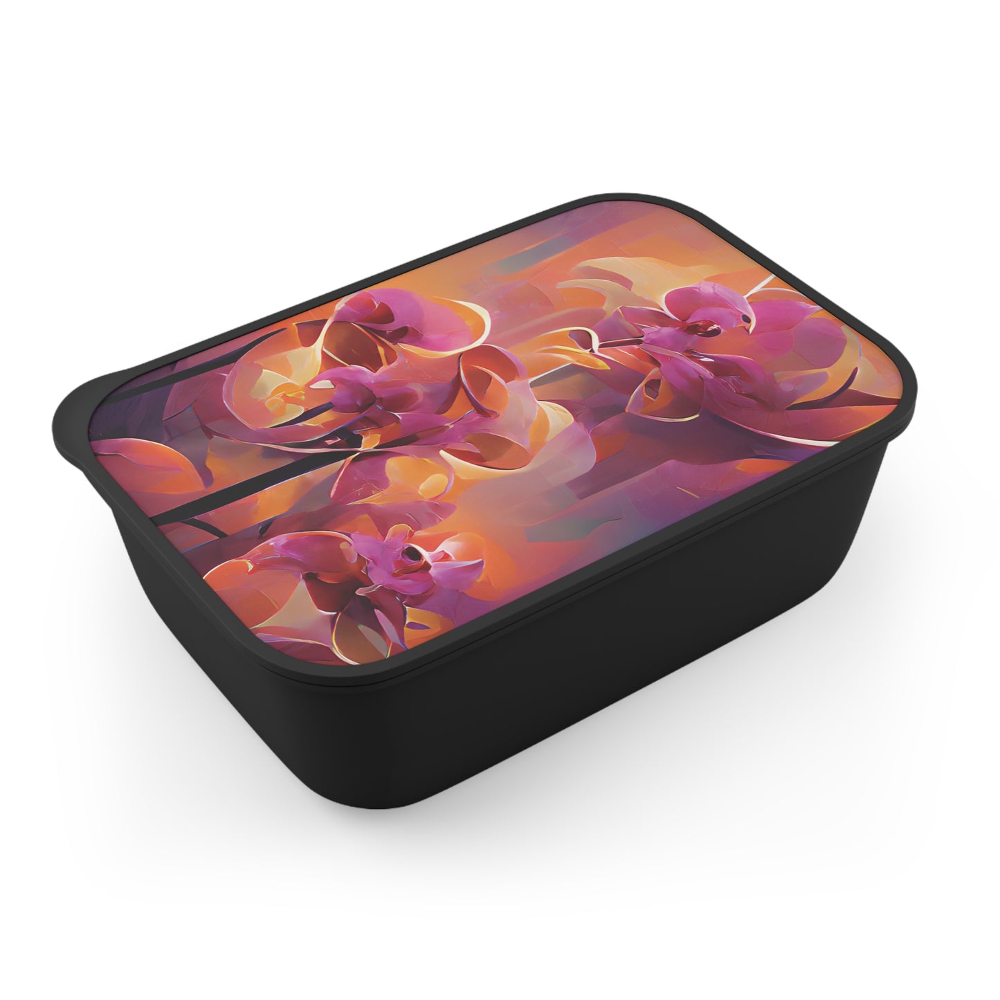 Bento Box with Utensils - Orange Orchid Dreams