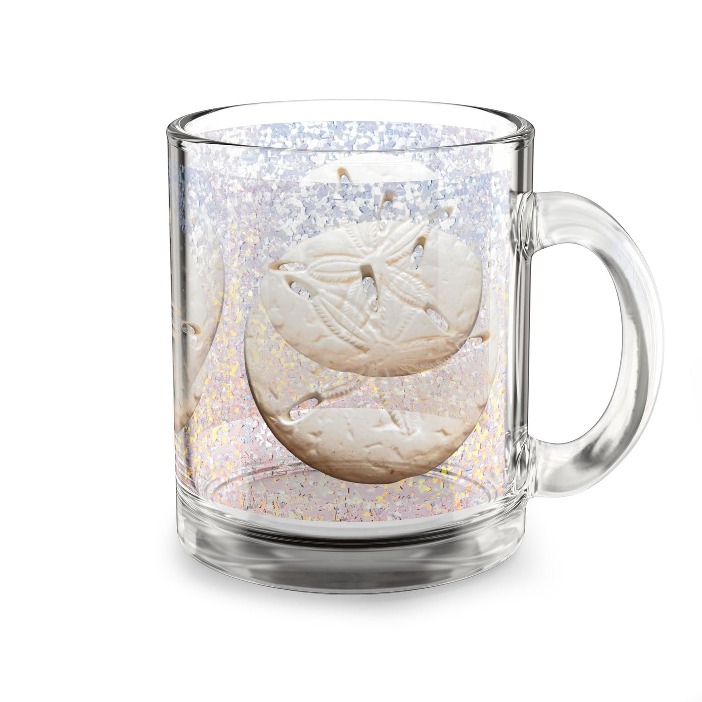 Tropical Glass Mug - 10oz Coffee Cup / Disco Sand Dollar