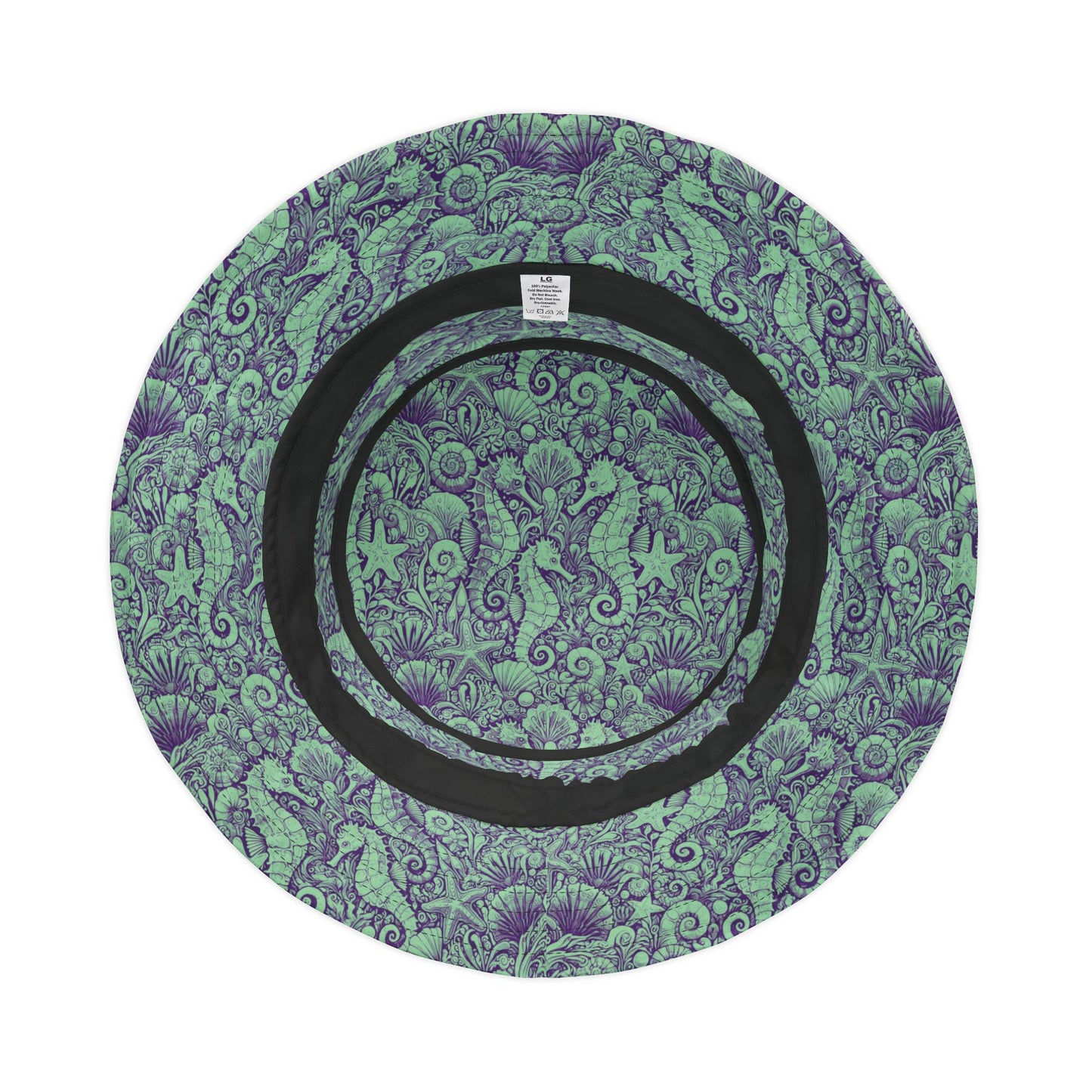 Tropical Polyester Bucket Hat, 2 Sizes - Seahorses Minty