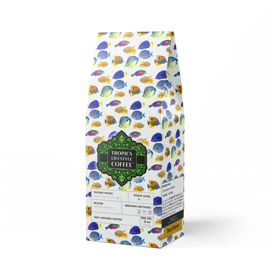 Beach Sunrise Blend™ (Light Roast) Specialty Grade Craft Coffee / School of Fish, White