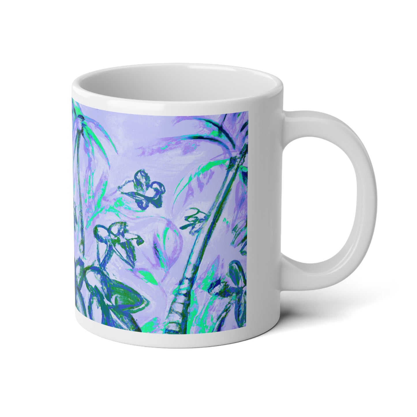 Jumbo Mug, 20oz, Tropical Doodles, Purple | Tropical Coffee Cup