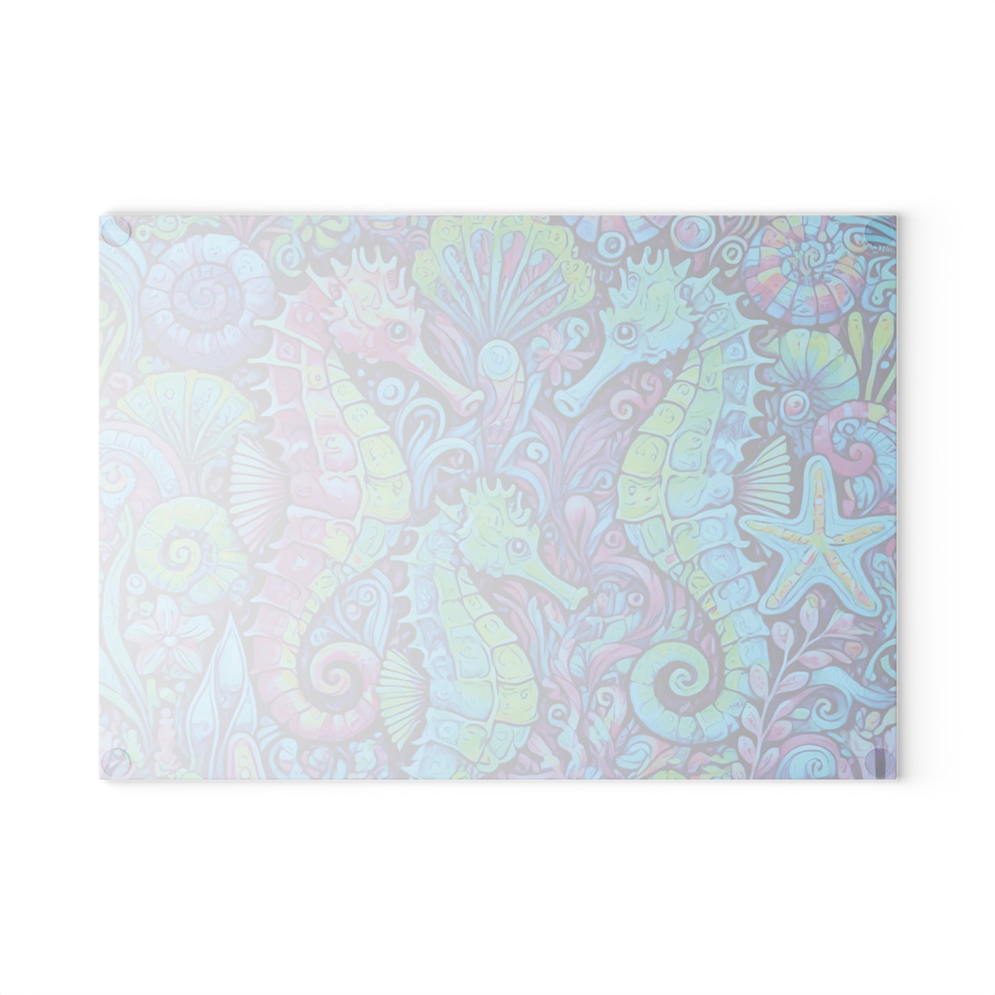 Glass Cutting Board, 2 sizes - Seahorses Turquoise Pop
