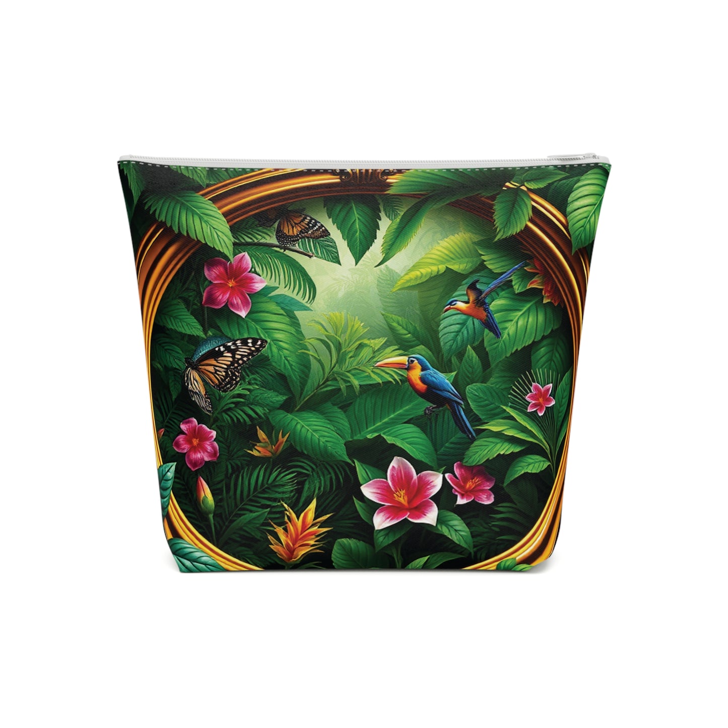 Tropical Cotton Cosmetic Bag - Makeup Pouch, 5 Sizes / Framed Rainforest