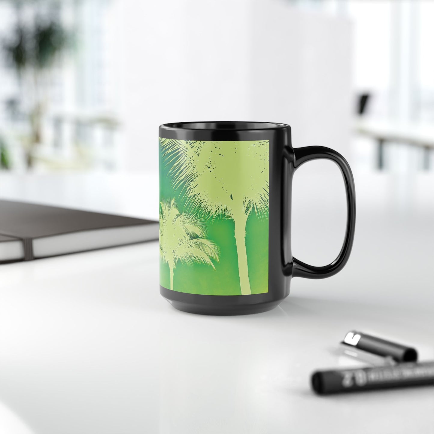 Black Coffee Mug - Palm Glow Green