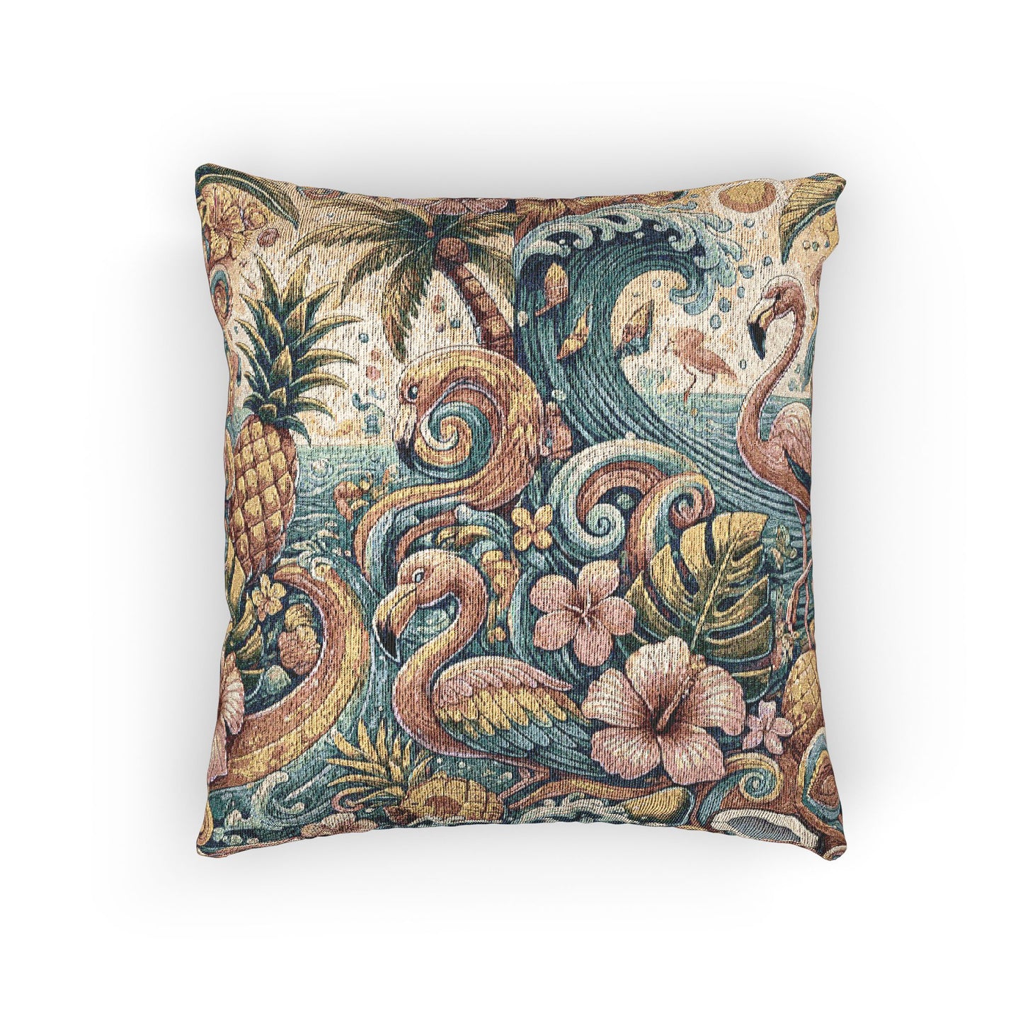 Woven Pillow, 17"W x 18"L ~ Flamingo Funday