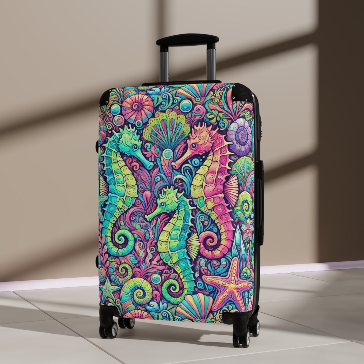 Colorful Tropical Suitcase - Stylish Travel Luggage for Adventurers / Seahorses