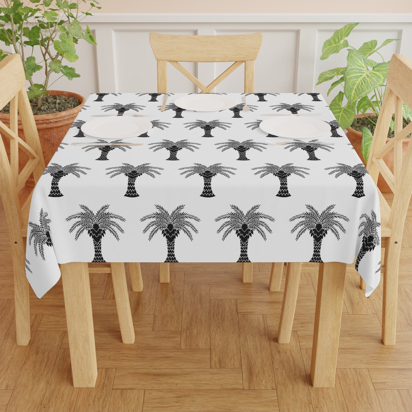 Palm Glory/White ~ Square Tablecloth, 55" x 55"