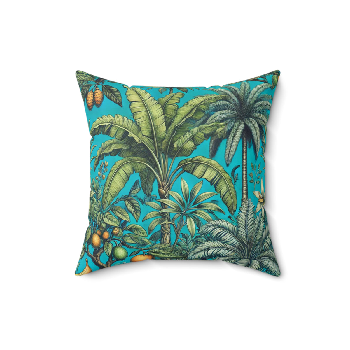 Tropical Pillow, 4 sizes - Colorful Spun Polyester Square Cushion / Tropical Fruit, Turquoise