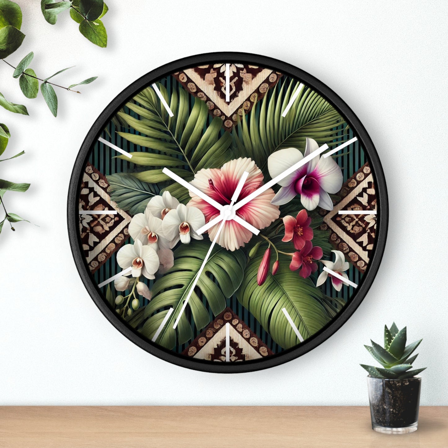 Tiki Orchids Wall Clock – Fun Home Decor for Nature Lovers, 6 Variants
