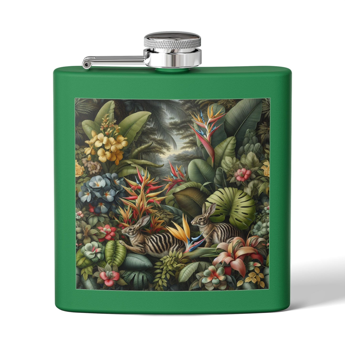 Tropical Stainless Steel 6 oz. Flask, Many Colors – Rainforest Rabbit Outing